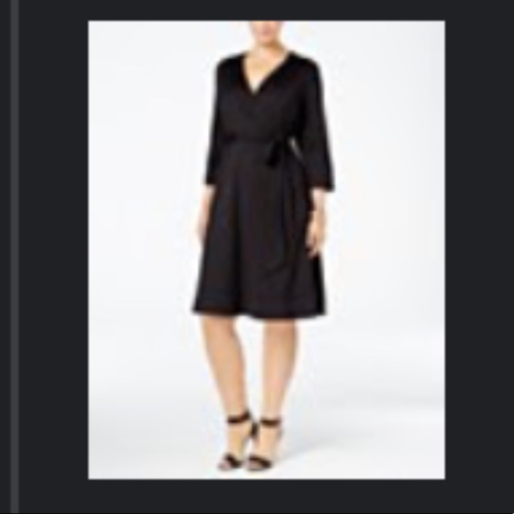 INC International Concepts Faux Wrap Black Dress